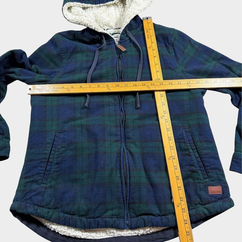 L.L. Bean Sherpa Lined Plaid Hoodie Jacket Men’s S Small Green Watch Flannel Zip - Picture 8 of 10